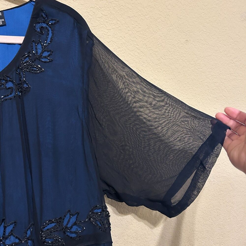 VTG Y2K Nostalgia Beaded Chiffon Overlay Maxi Dress 1X Blue Celestial Whimsygoth - Picture 4 of 9